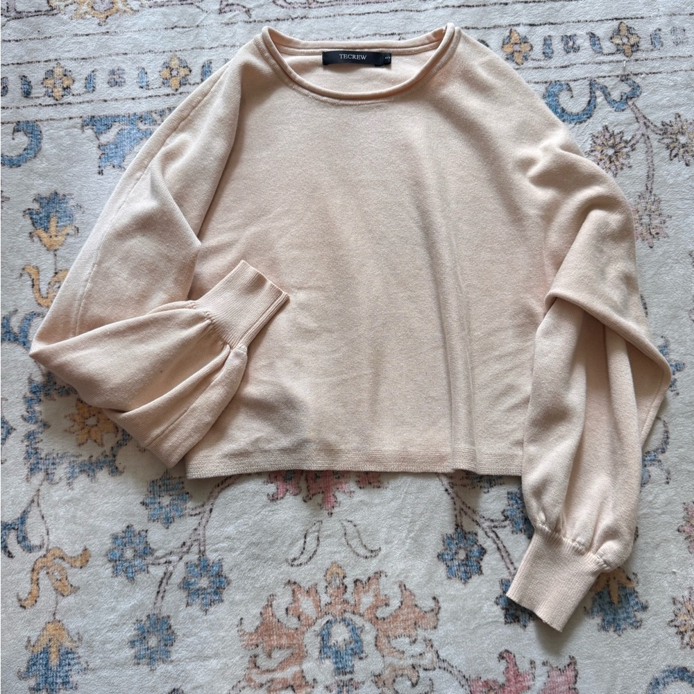 Cream Crewneck Sweater - Soft Balloon Sleeve